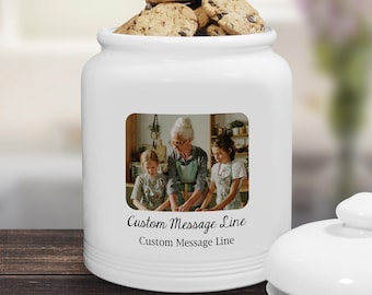 Personalized Cookie Jar With Photo, Custom Name Ceramic Jar, Nana Grandma Cookie Jar, Kitchen Storage Canister with Lid, Gift for Mom