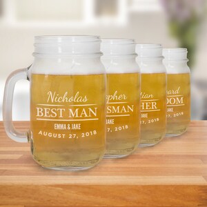 Wedding Party Drinkware, Groomsmen Beer Glass, Groomsman Wedding Favor, Wedding Party Drinkware, Personalized Jar Mug, Best Man Gift