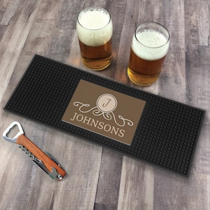 Initial and Family Name Personalized Bar Mat, Beer Mat, Beer Coaster, Personalized Beer Lover Gift, Home Bar Accessories -pgsU10943132