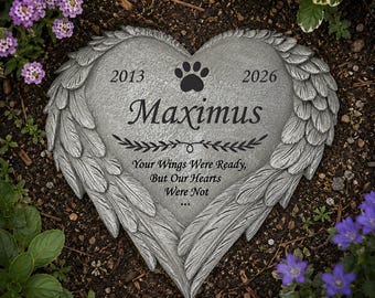 Personalized Dog Memorial Stone, Angel Wings Memorial, Heart Shaped Stone, Pet Grave Marker, In Memory Of Cat