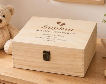 Personalized Baby Keepsake Box, New Baby Memory Storage, First Birthday Gift, Picture Box, 1st Bday, Newborn Keepsake
