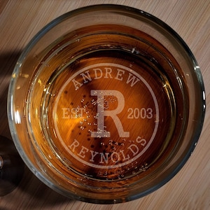 Personalized Whiskey Glass, Name And Initial Engraved On The Bottom, Gift For Men, Bourbon Gift, Birthday Gift, Father&#39;s Day Gift