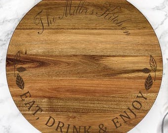 Engraved Eat Drink and Enjoy Personalized Lazy Susan, 16" Rotating Tray, Housewarming Gift, Custom Turntable, Wedding Present