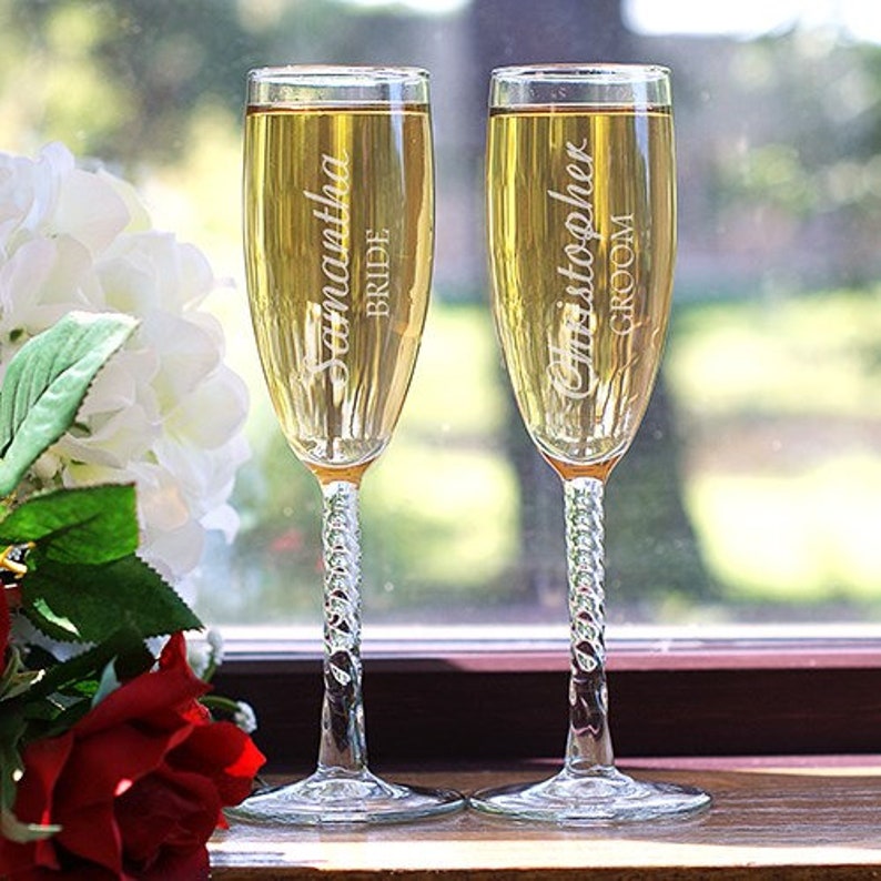Engraved Bride and Groom Flute Set Wedding Champagne Flutes Etsy