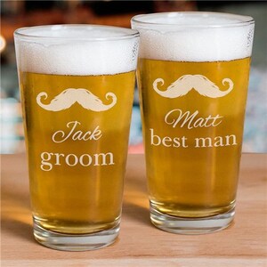 Engraved Groomsmen Beer Glass, Personalized Groomsman Gift, Bachelor Party Favors, Groomsman Beer Glasses, Mustache Beer Glass, Drinkware
