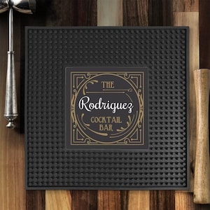 Vintage Bar Square Printed Bar Mat, Stylish Bar Accessory, Non-Slip Bar Mat, Perfect for Cocktail Enthusiasts, Durable Bar Mat, Home Bar Dec
