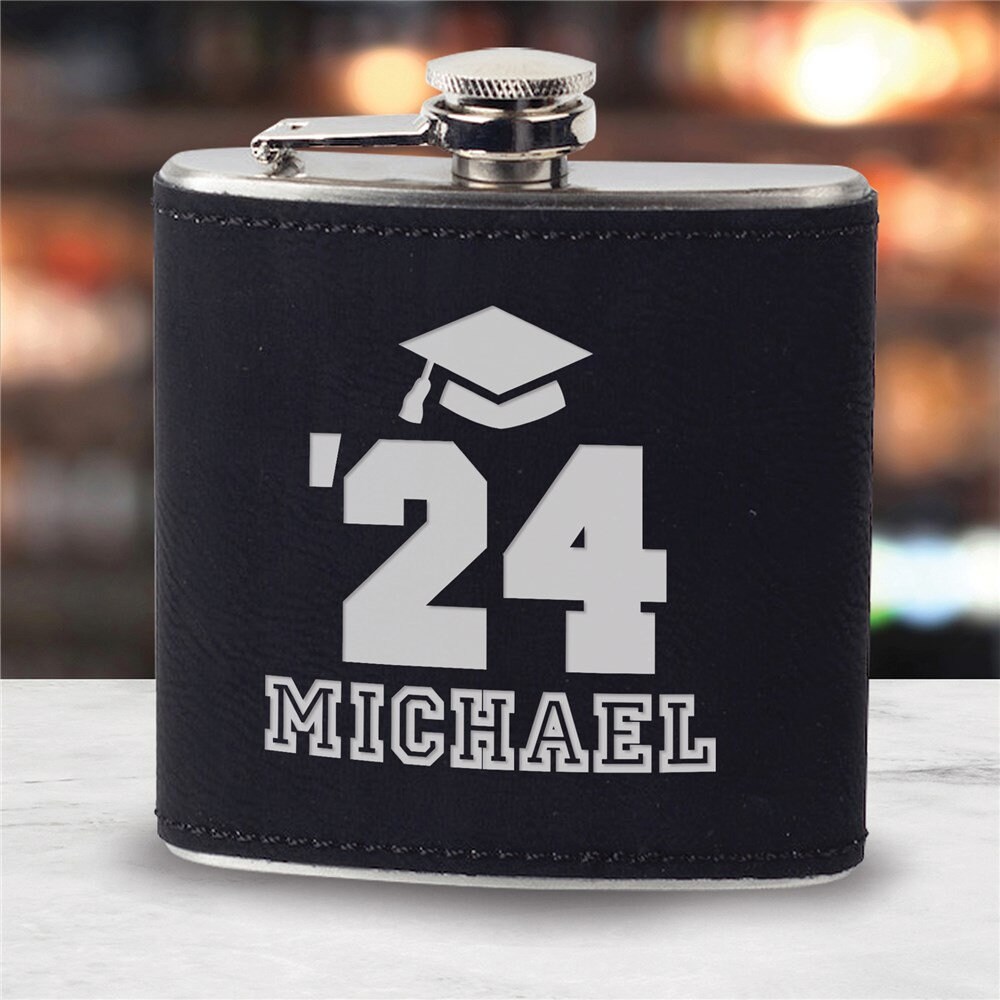 Engraved Graduation Black Leatherette Flask, Custom Flask for Him, 2025 ...