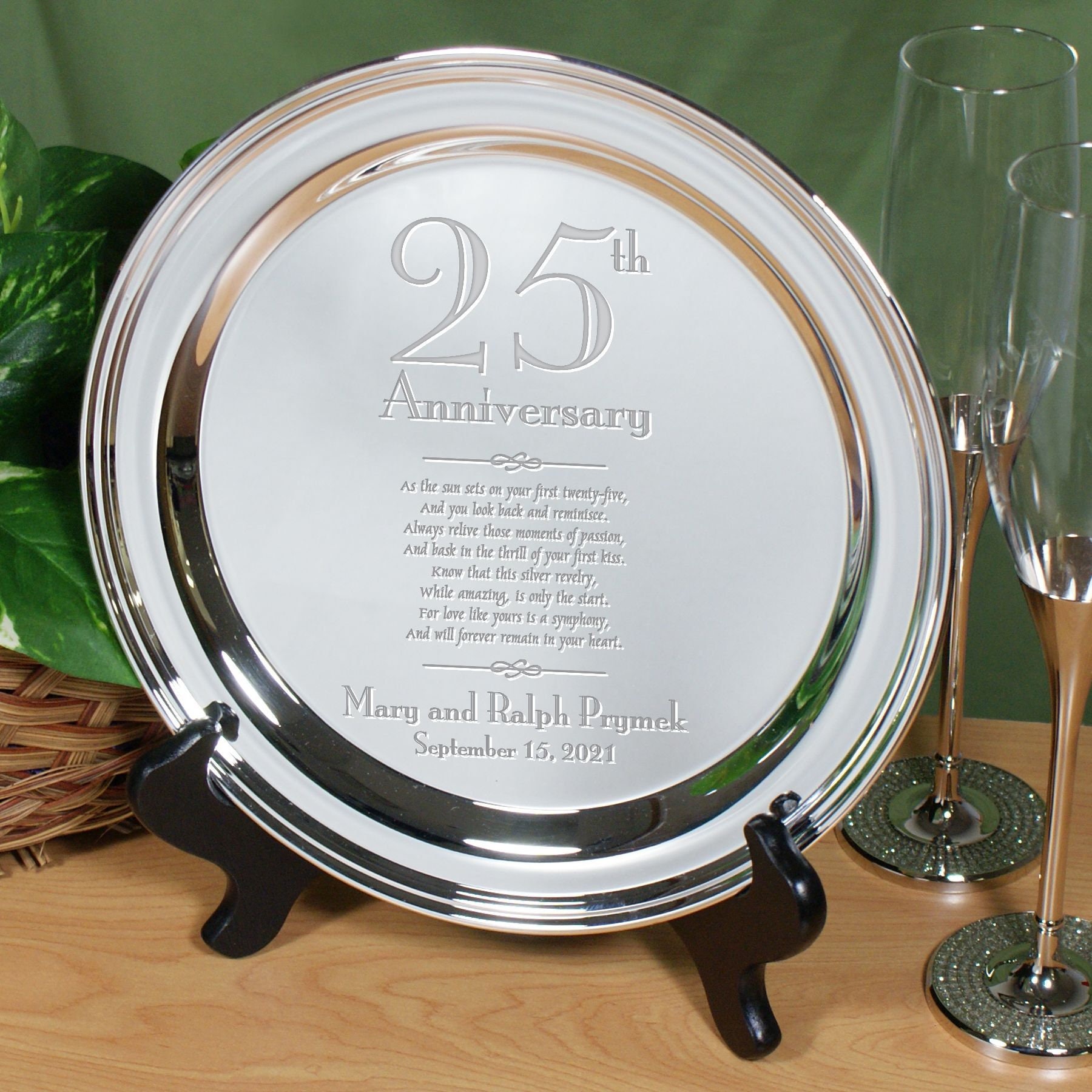 Engraved 25th Wedding Anniversary Silver Plate, Personalized Silver A…