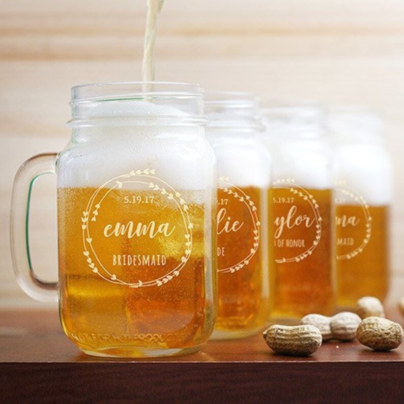 Engraved Bridal Party Mason Jar Personalized Bridesmaid Gift Etsy