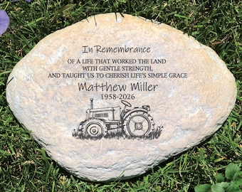 Personalized Farmer Memorial Garden Stone, Outdoor Tractor Bereavement Plaque, Loss of Loved One Sympathy Gift