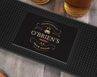 Personalized Traditionally Brewed Bar Mat, Customized Bar Mat, Home Bar Accessories, Beer Coaster, Fathers Day Gift -pgsU13271132