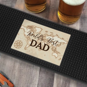 Personalized World’s Best with World Map Bar Mat, Best grandpa, Bar Mat, Bar Accessories, Fathers Day Present, Beer Coaster -pgsU20915132