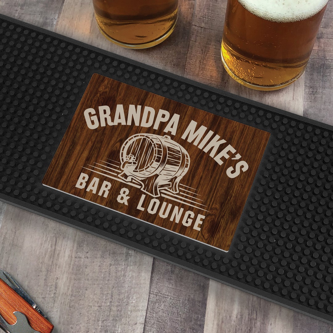 Personalized Whiskey Barrel Bar Mat, Customized Bar Mat, Home Bar