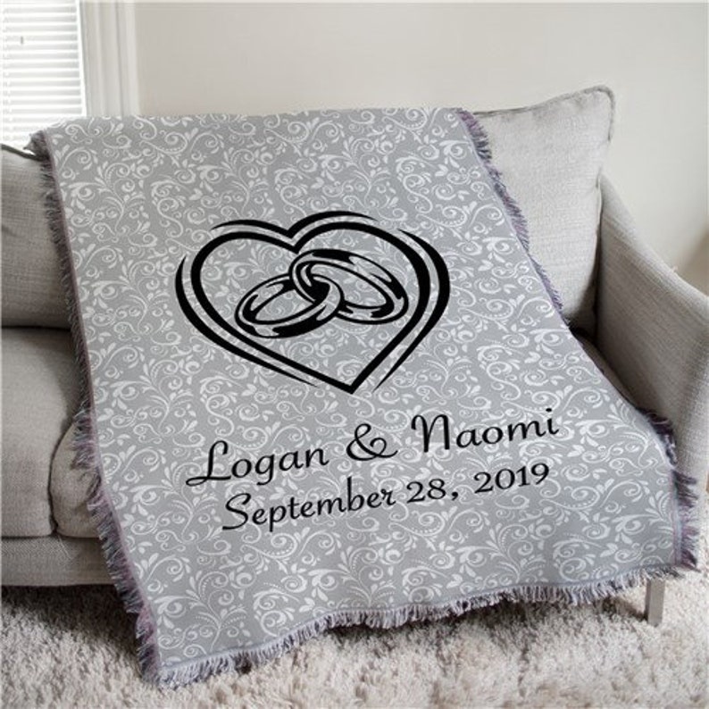 custom Personalized Heart With Wedding Rings Afghan Throw pgs830141645