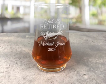 Engraved O'Fish-ally Retired Kenzie Whiskey Glass, Father's Day Gift, Tasting Glass, For Grandpa, Retirement Gifts For Him, Farewell Gift