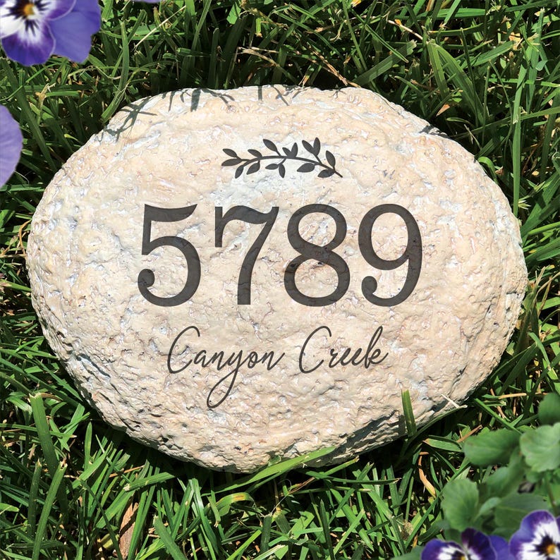 Personalized Address Garden Stone | Custom House Number Rock Plaque ...