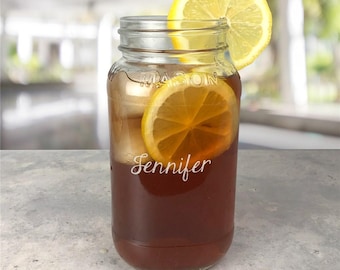 Engraved Any Name Large Personalized Jar for Drinking, 26oz., Glass, Mug, Custom Gift For Her, Birthday