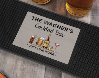 Personalized Cocktail Bar With Drinks Bar Mat, Customized Bar Mat, Home Bar Accessories, Beer Coaster, Fathers Day Gift, Bar Spill Mat