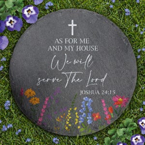 Joshua 24:15 Garden Stone, As For Me and My House Scripture Stone, Christian Garden Decor, Religious Outdoor Slate Sign, Faith Yard Stone