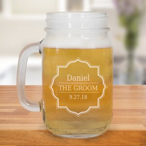 Bachelor Party In Decorative Frame 16 oz Mason Jar, personalized groomsmen gift, groomsmen glassware, glasses, best man gift, wedding party