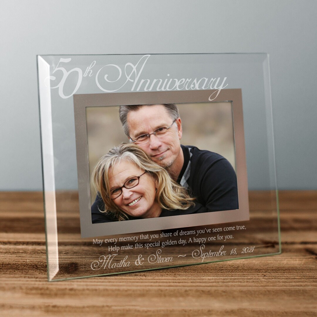 50th Anniversary Glass Picture Frame, Memorable 50th Anniversary Gift