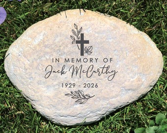 Personalized Memorial Garden Stone With Cross, Custom Religious Memorial Gift, Outdoor Bereavement, Loss of Loved One Sympathy Gift
