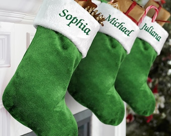 Personalized Embroidered Green Plush Stocking