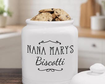 Personalized Cookie Jar, Custom Name Ceramic Biscotti Jar, Nana Grandma Cookie Jar, Kitchen Storage Canister with Lid, Gift for Grandma