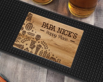 Custom Message Beer Icons Bar Mat, Customized Bar Mat, Home Bar Accessories, Fathers Day Present, Beer Coaster, Bar Spill mat, Birthday Gift