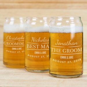 Wedding Party with Date Personalized Beer Can Glass, groomsman gift, bachelor party gift, best man gift, bridal party gift -pgsL13300118