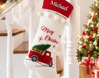 Embroidered Red Truck Personalized Christmas Stocking