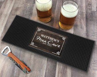 Personalized Man Cave Bar Mat, Customized Bar Mat, Bar Accessories, Fathers Day Present, Beer Gift, Custom Bar Accessories For Home Bar