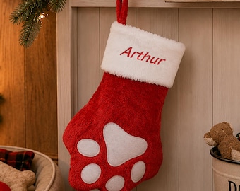 Pet Paw Print Christmas Stocking, personalized dog christmas stocking personalized cat christmas stocking, custom stocking for pet