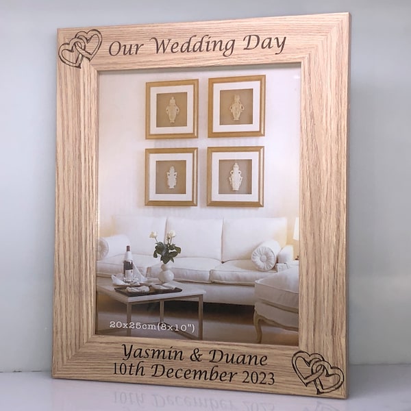 Personalised and Engraved Photo Frame any names or text and choose font and images to be engraved into the frame