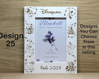Marco de fotos personalizado de Disneyland París o Disney World, cualquier año, fecha, texto grabado y diseños con nombres, del 25 al 30 %