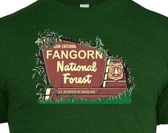 Fantasy Forest Sign Shirt, Retro National Park Parody Tee, Walking Trees Camping Shirt, Fantasy Hiking Gift, Nerdy Outdoors Graphic T-Shirt