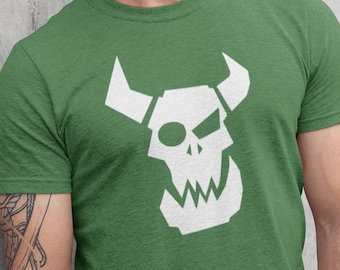 Ork Glyph Shirt, Fantasy Wargaming Tee, Greenskin Gamer Shirt, Horned Skull Tabletop Gaming T-Shirt, Orc Warband Gift, Fantasy Battle Shirt