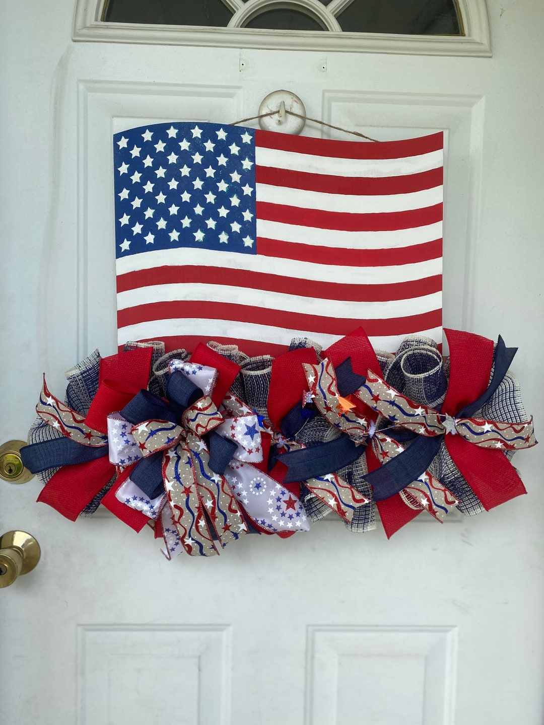 Flag Wreath Rail, American Flag, Flag Wreath, Flag Door Hanger, Flag ...