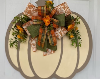 Handgeschilderde pompoen deurhanger, herfstdecoratie voor de voordeur, landelijke herfstkrans, Thanksgiving deurdecoratie