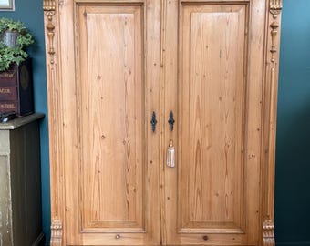 Vintage Continental Pine Knockdown Wardrobe / Armoire