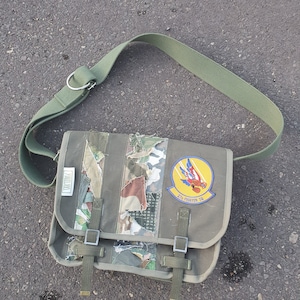 M-0126 Messenger Bag in Olive Drab canvas and camouflage scraps