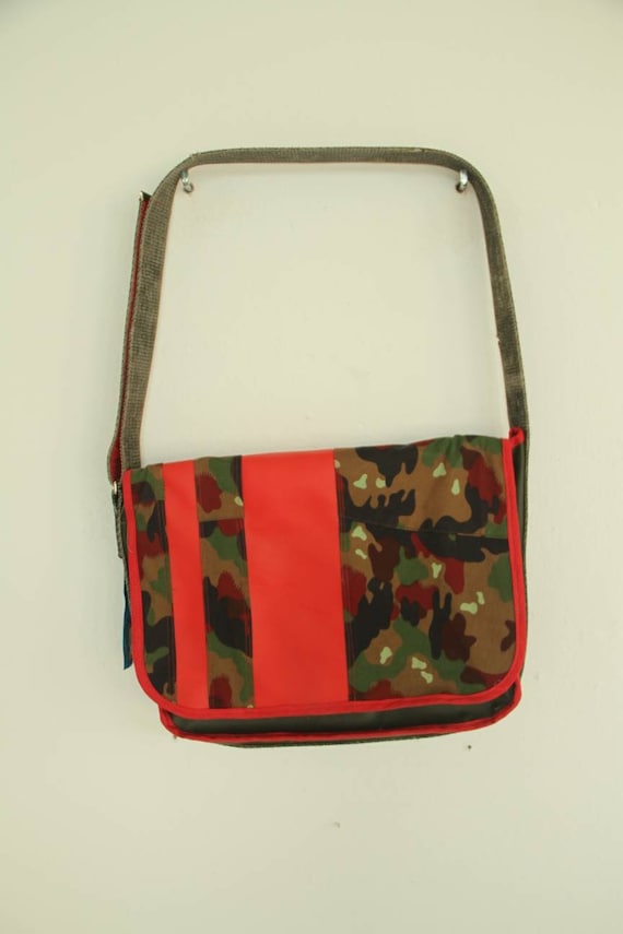 M 0050 Messenger Bag in Swiss alpenflage and Red Faux Suede Etsy