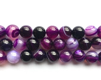 Purple Banded Agate Round Natural Gemstone Bead 4/6/8/10mm 15''L