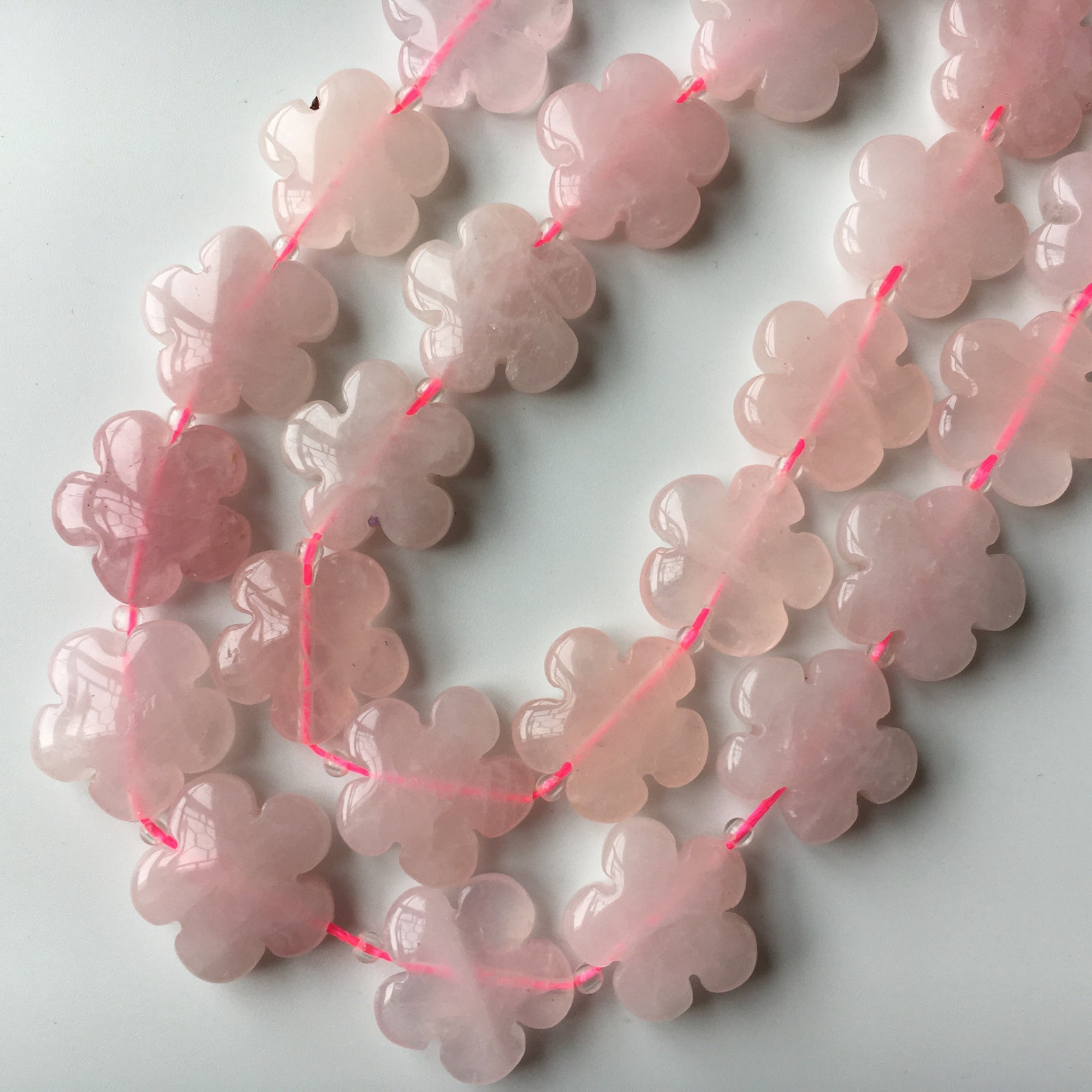 Rose Quartz Flower Natural Gemstone Bead 20mm 15''L Etsy