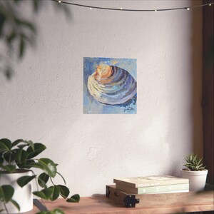 Colorful Ocean Clam Shell Canvas Print, Blue Nautical Shell Poster ...