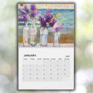 Seaside Floral 2025 Wall Calendar Sunflower Annual Year Tracker Flower Themed Office Decor Artist Fine Art Yearly Calendar Art Calendar