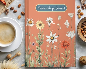 Wildflower Botanical Recipe Journal Hardcover Blue Flower Note Keeper Personalized Red Floral Notebook Multi Colored Food Tracking Book