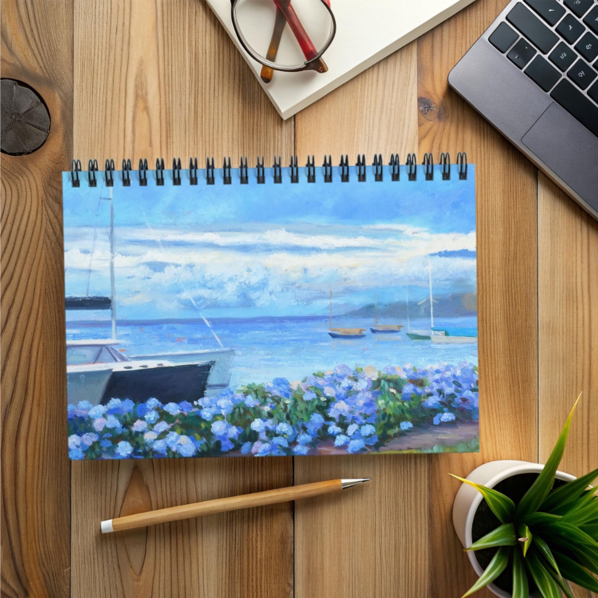 Blue Hydrangea Spiral Notebook Ruled Line Coastal Flower Art Journal ...