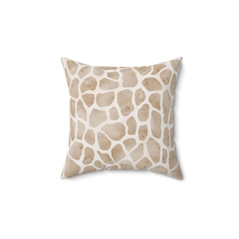 Cuscino quadrato in poliestere filato con stampa giraffa, motivo acquerello con fauna selvatica, decorazione con design safari, unico nel suo genere. 14" × 14"