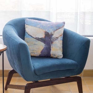 Whale Tail Square Pillow Artist Original Sea Life Cushion Ocean Whale Tail Throw Pillow Perfect Ocean Home Gift Sea Life Whimsical Decor